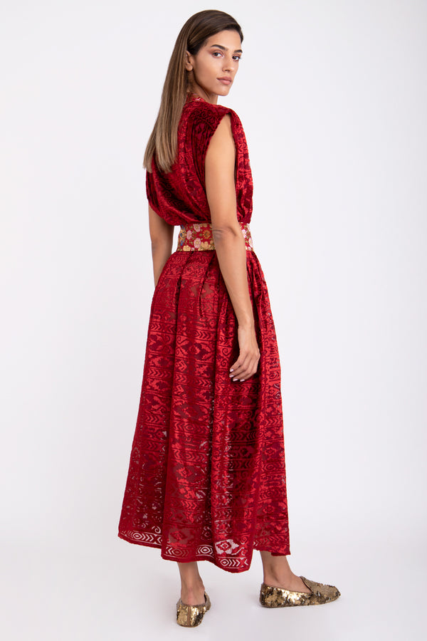 Hala Velvet Dévoré Red Dress
