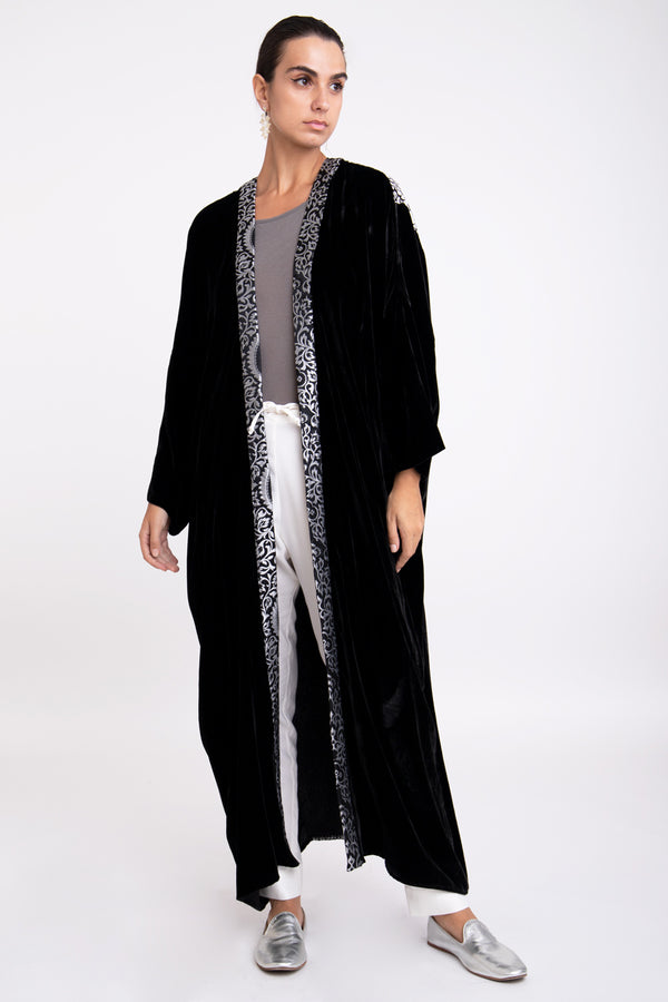 Kim Velvet Black and Silver Abaya