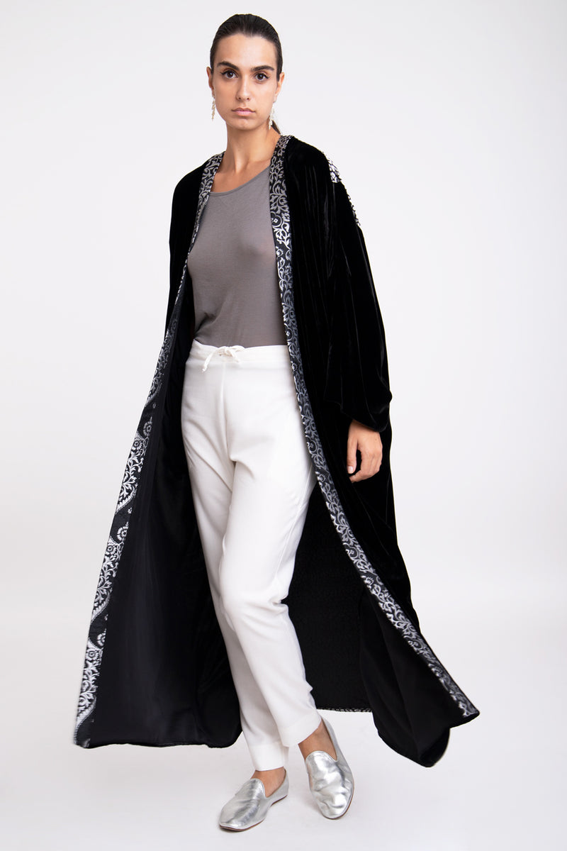 Kim Velvet Black and Silver Abaya