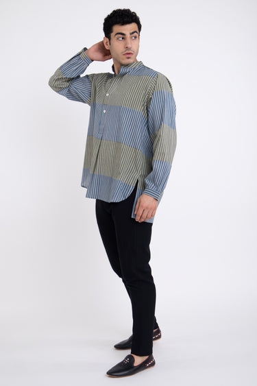 Cloche Cotton Green & Blue Shirt