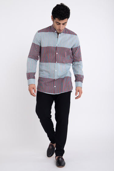 Philippe Cotton Blue & Burgundy Shirt