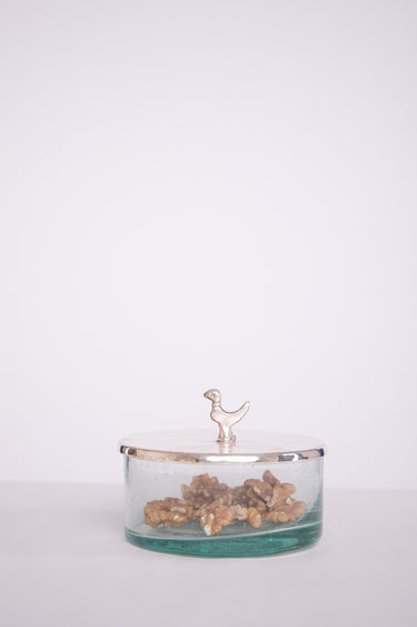 Silver Lid Glass Bowl