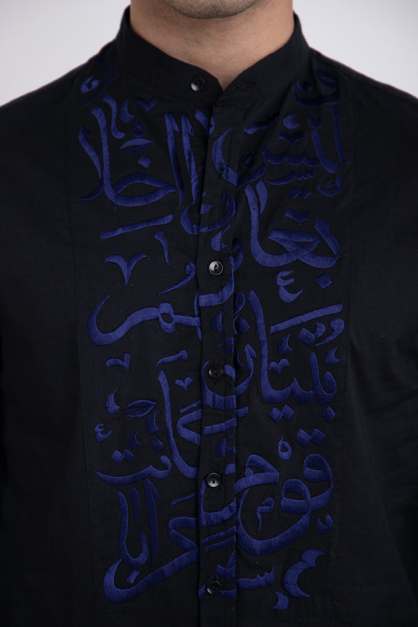 Plastron Embroidered Black Shirt