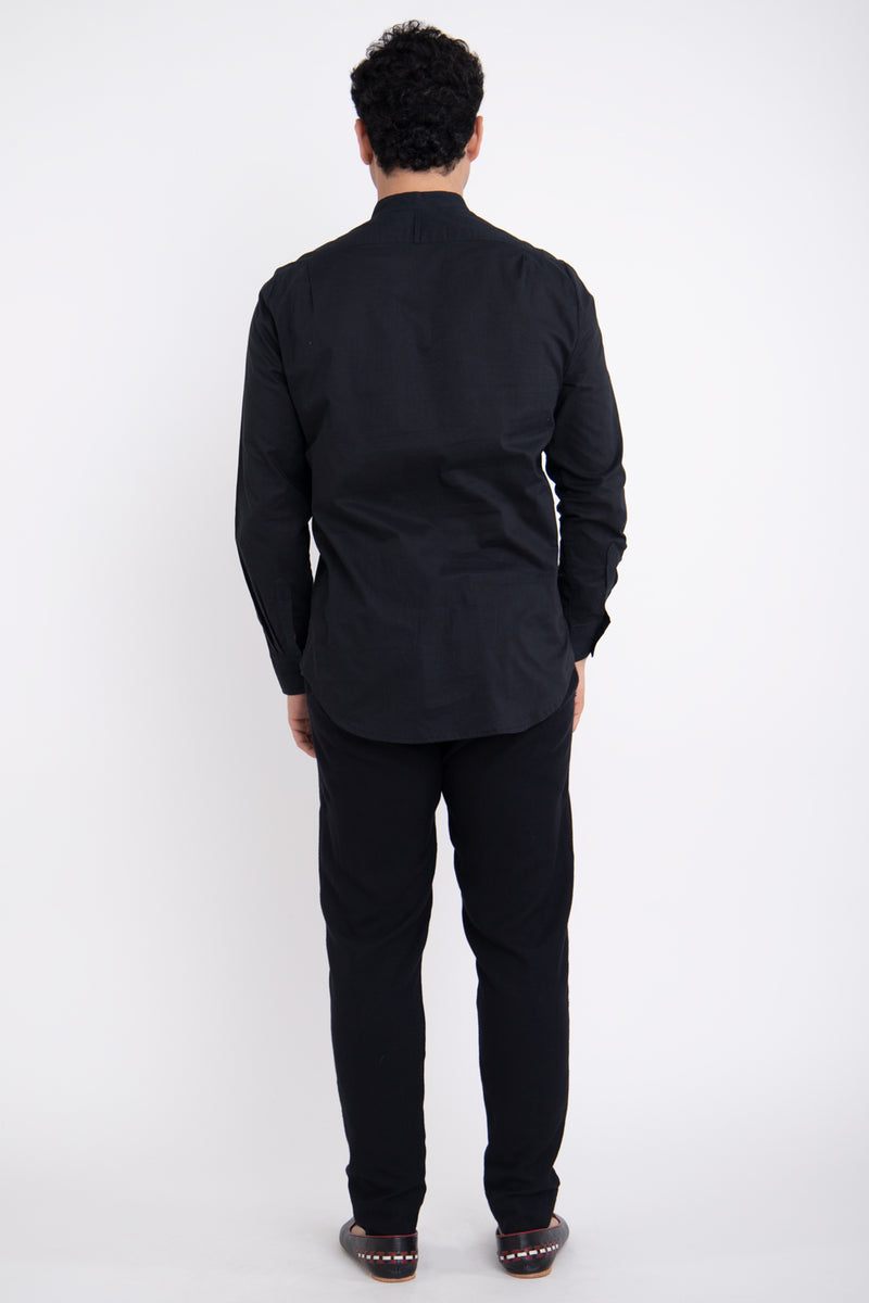 Plastron Embroidered Black Shirt