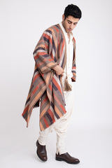 Wool Graphic Lines Poncho