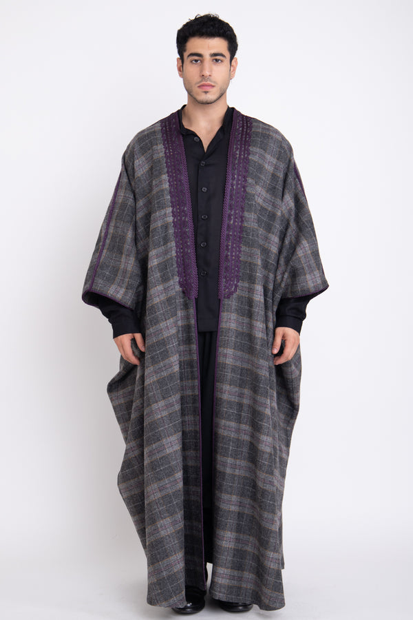 Classic Wool Checks Purple Abaya