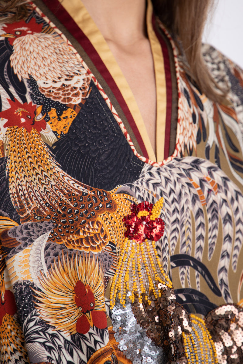 Houriye Cotton Embroidered Rooster Dress