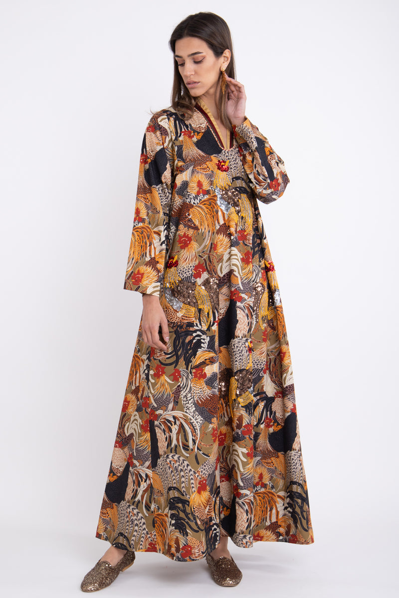 Houriye Cotton Embroidered Rooster Dress