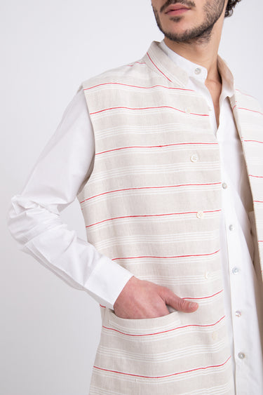 Hassan Linen Ecru Gilet