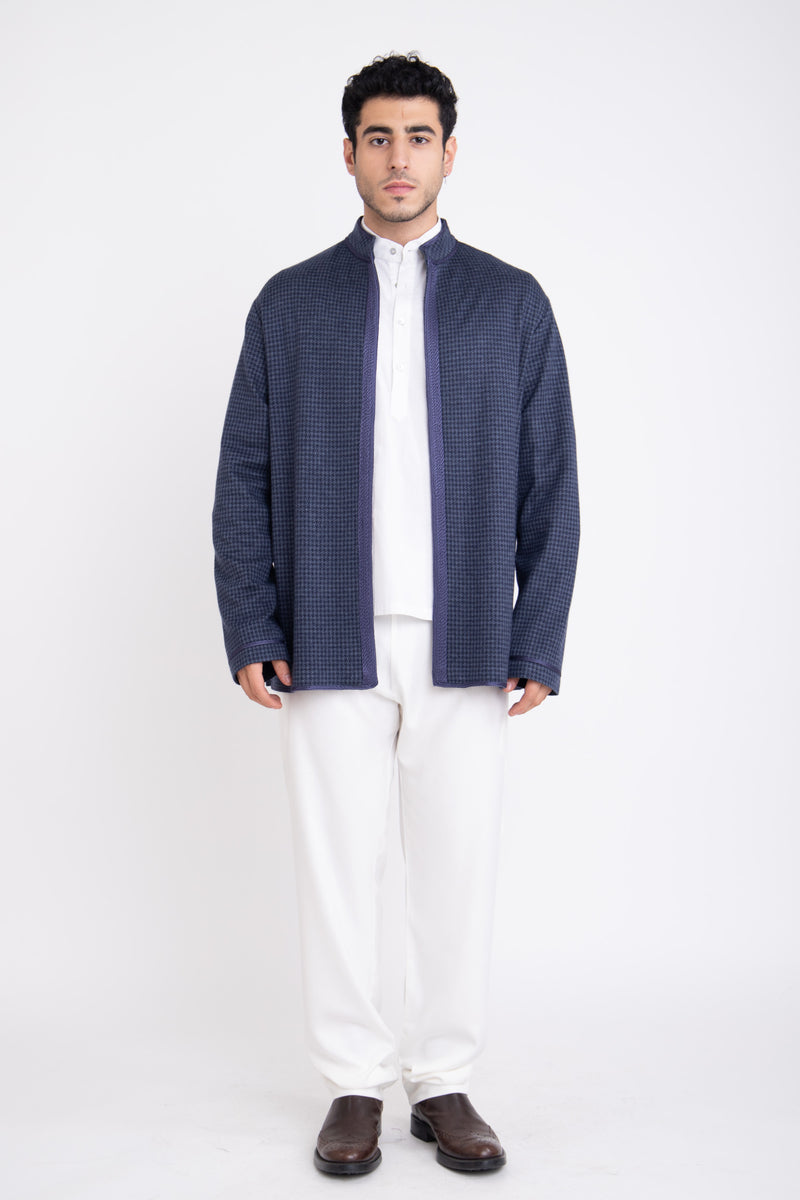 Loro Piana Cashmere & Wool Herringbone Navy Jacket