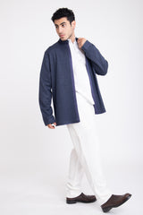 Loro Piana Cashmere & Wool Herringbone Navy Jacket