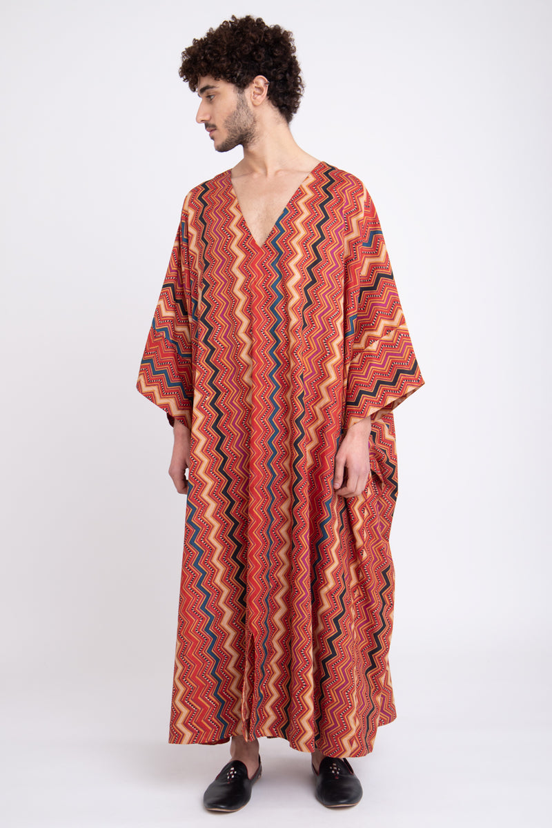 Fahed Cotton Zigzag Red Jellaba