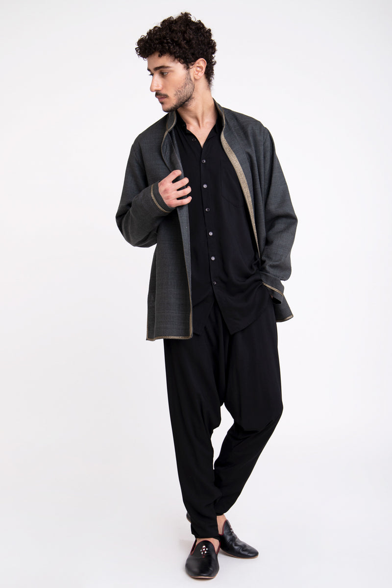 Momo Silk Embroidered Grey Jacket