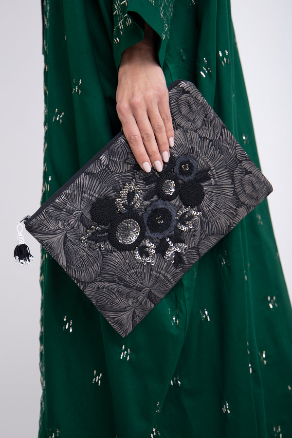 Hawwa Cotton Flower Black Pouch