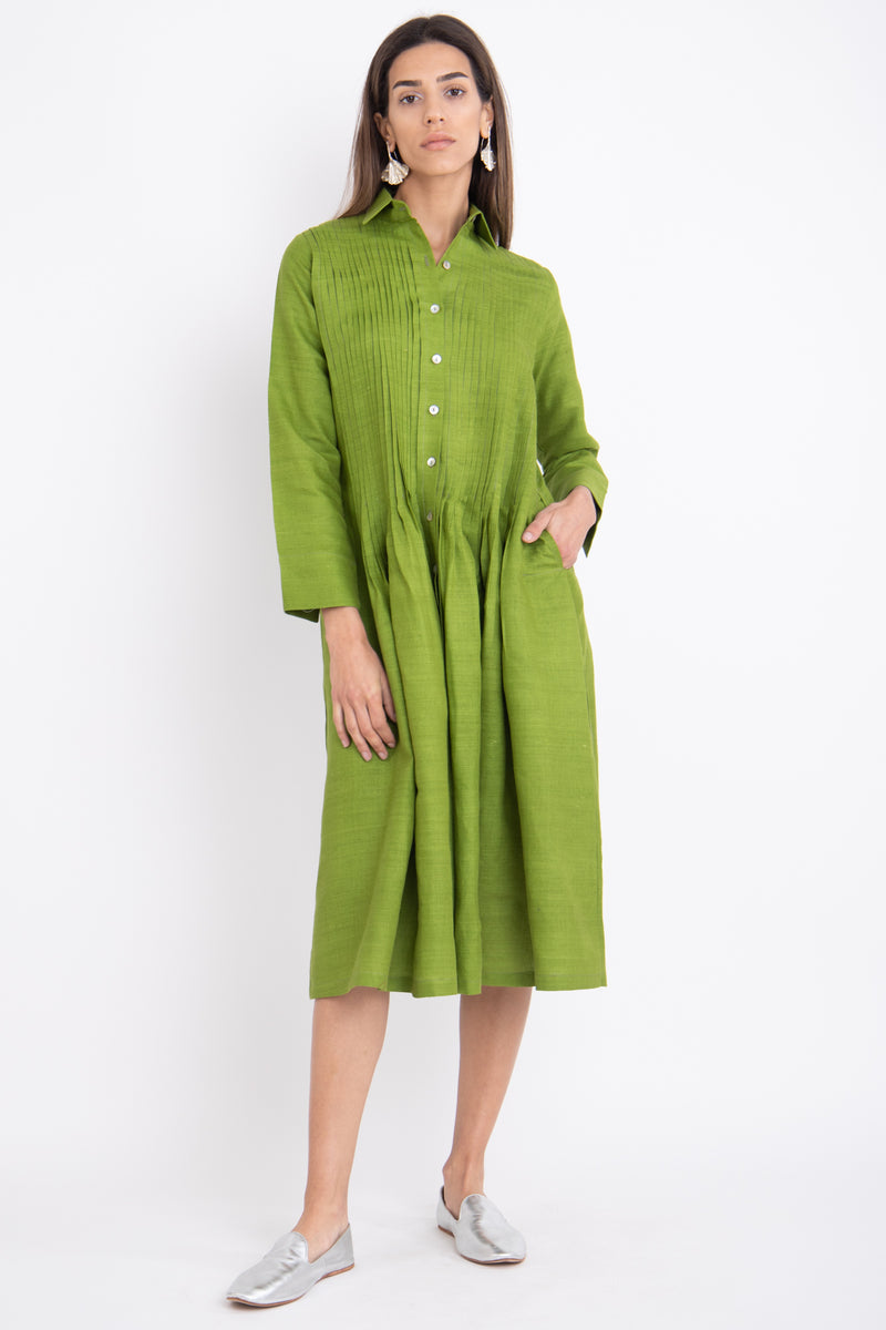 Sour Handwoven Cotton Green Dress