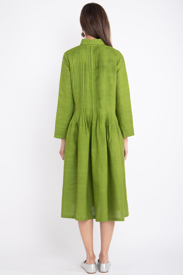 Sour Handwoven Cotton Green Dress