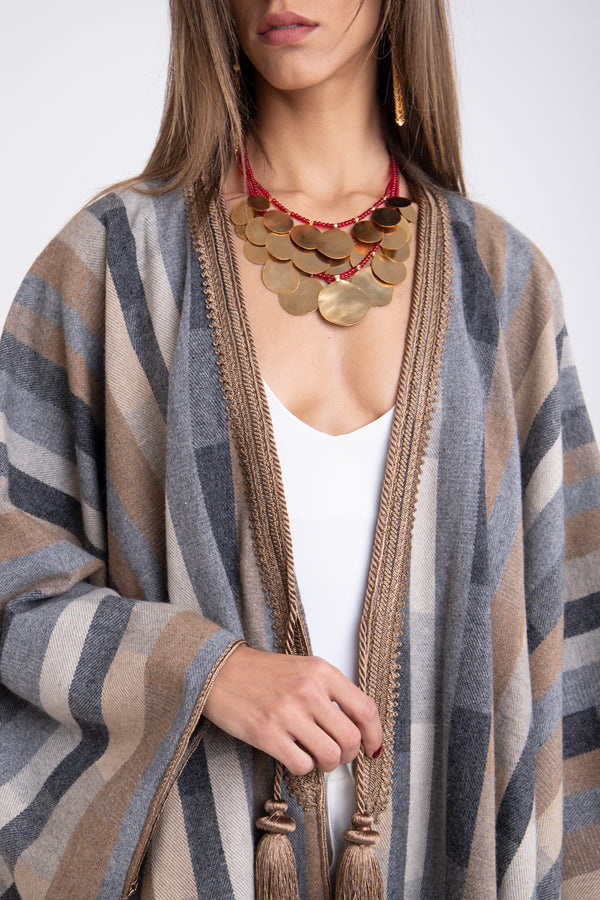 Wool Graphic Lines Poncho
