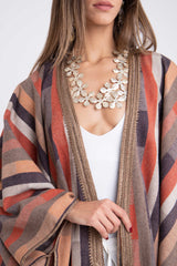Wool Graphic Lines Poncho