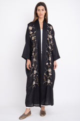 Rajwa Silk Love Birds Embroidered Black Abaya