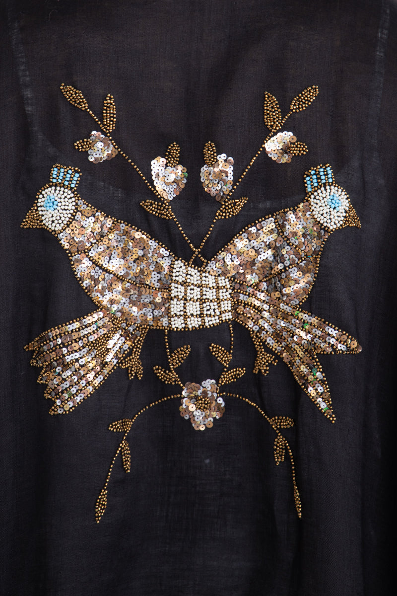 Rajwa Silk Love Birds Embroidered Black Abaya