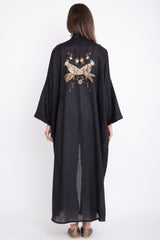 Rajwa Silk Love Birds Embroidered Black Abaya