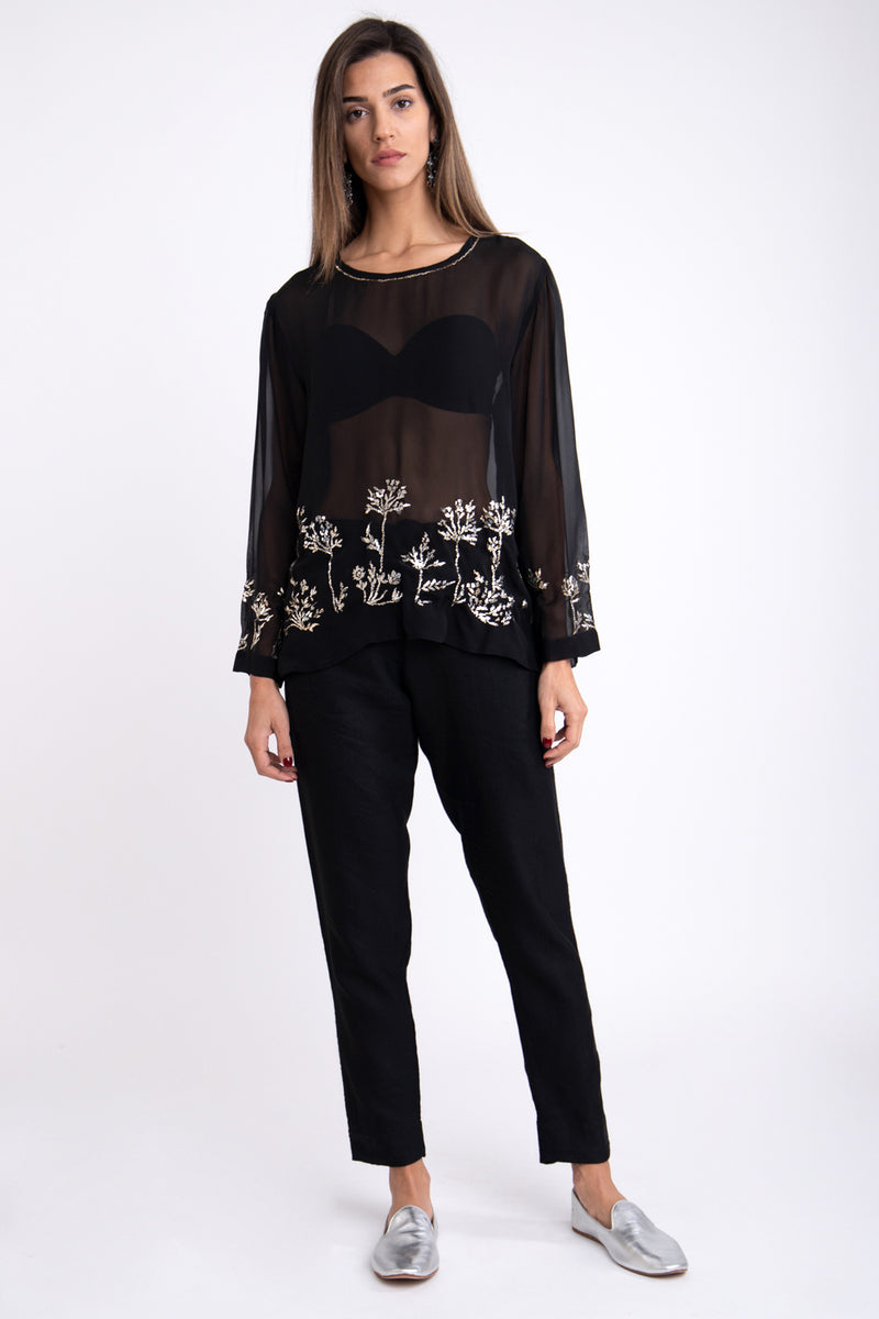 Tareq Silk Voile Embroidered Blouse