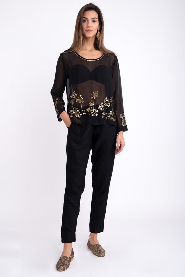 Tareq Silk Voile Embroidered Blouse