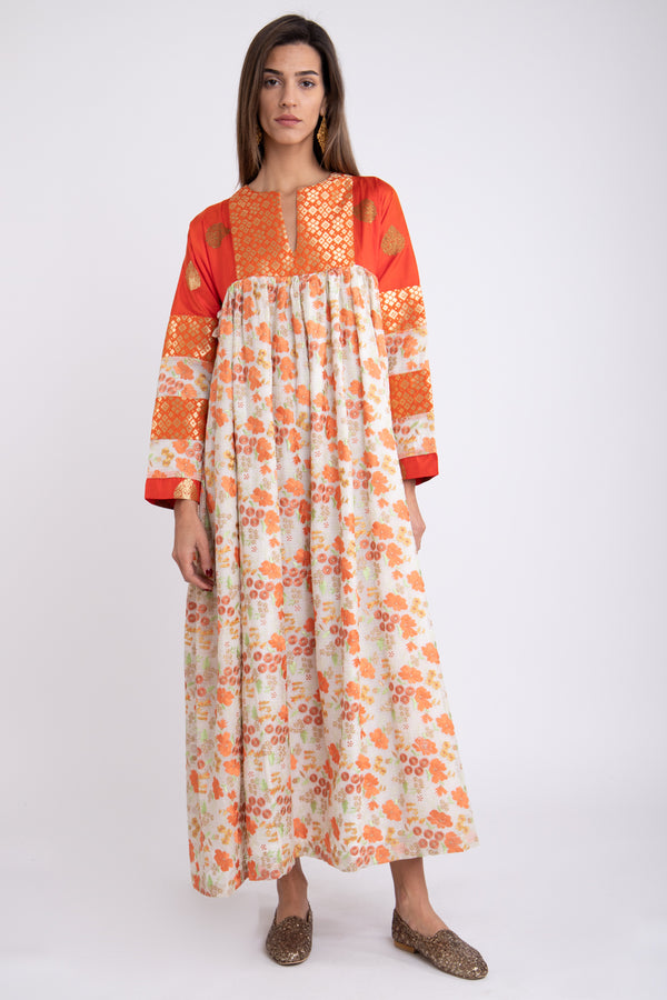 Linda Cotton Embroidered Orange Dress