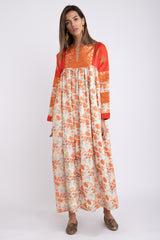 Linda Cotton Embroidered Orange Dress