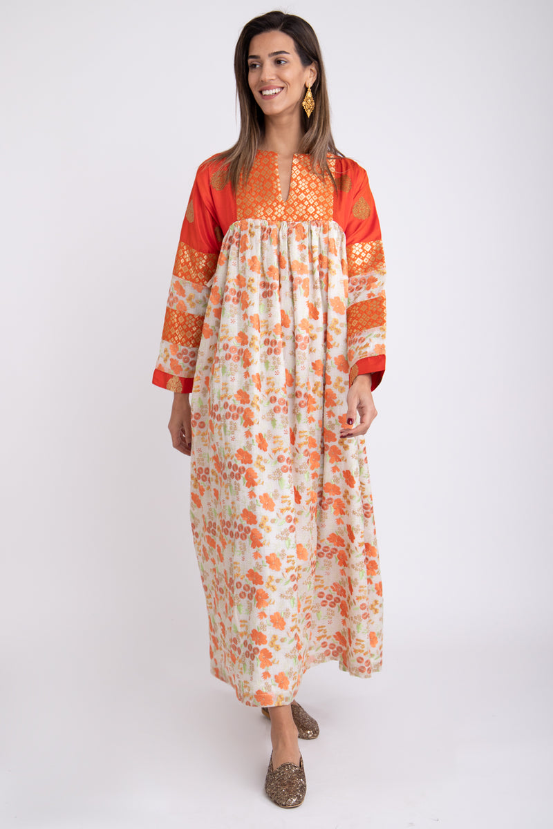 Linda Cotton Embroidered Orange Dress