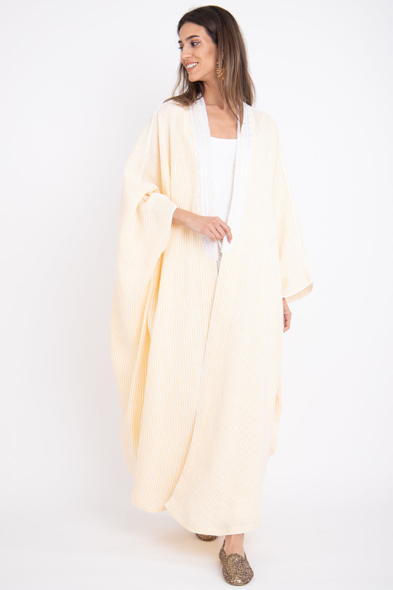 Classic Linen Yellow Striped Abaya