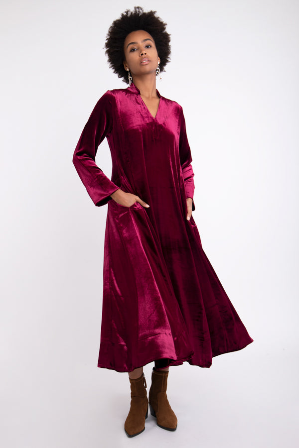 Nousayba Velvet Burgundy Dress