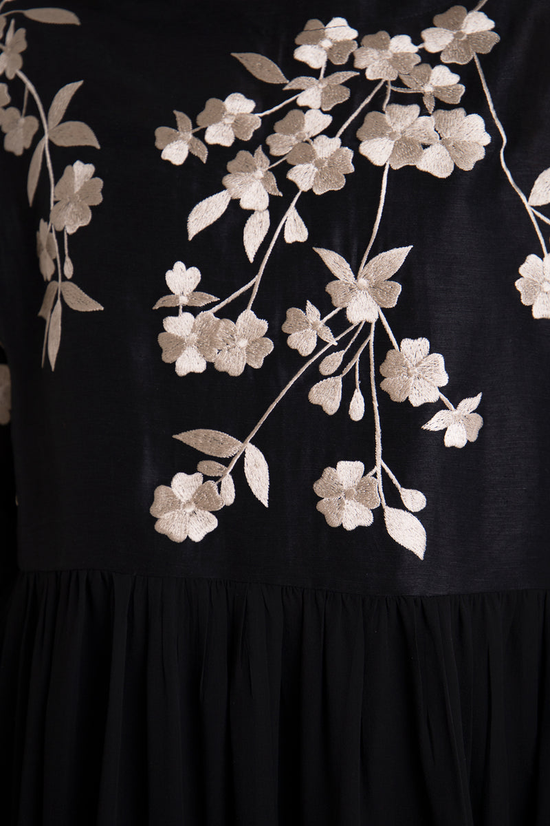Mahsa Silk Black Embroidered Dress