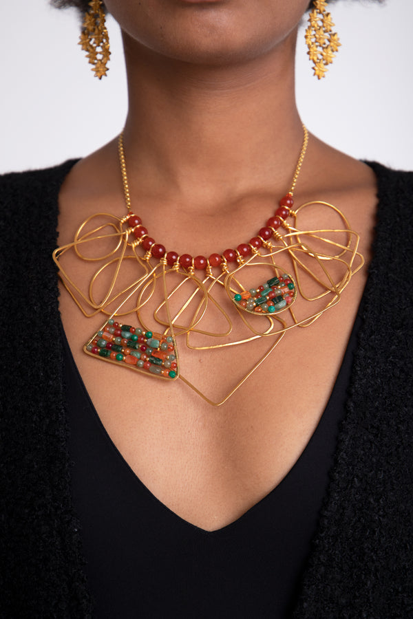 Geometry Stones Red and Green Necklace