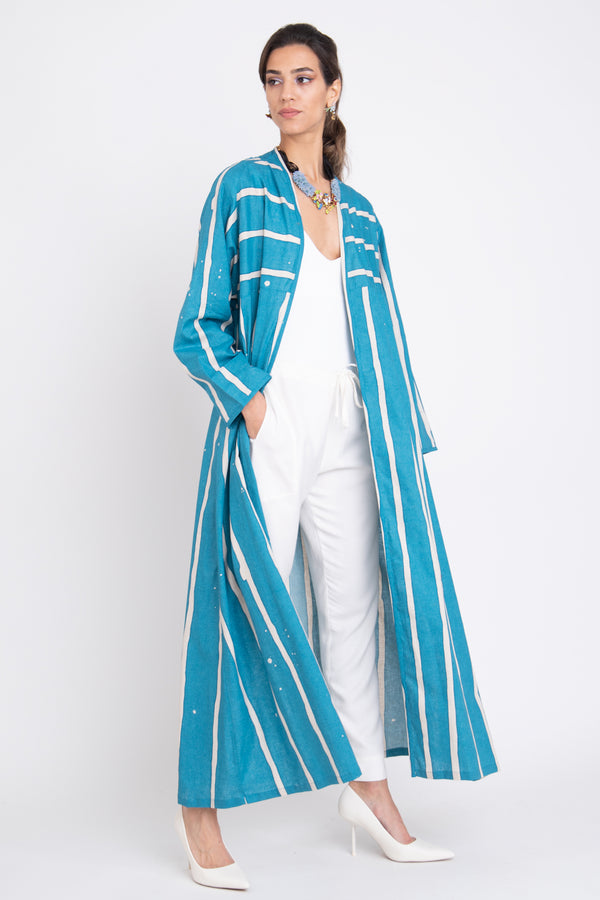Sabet Linen & Cotton Azure Blue Abaya